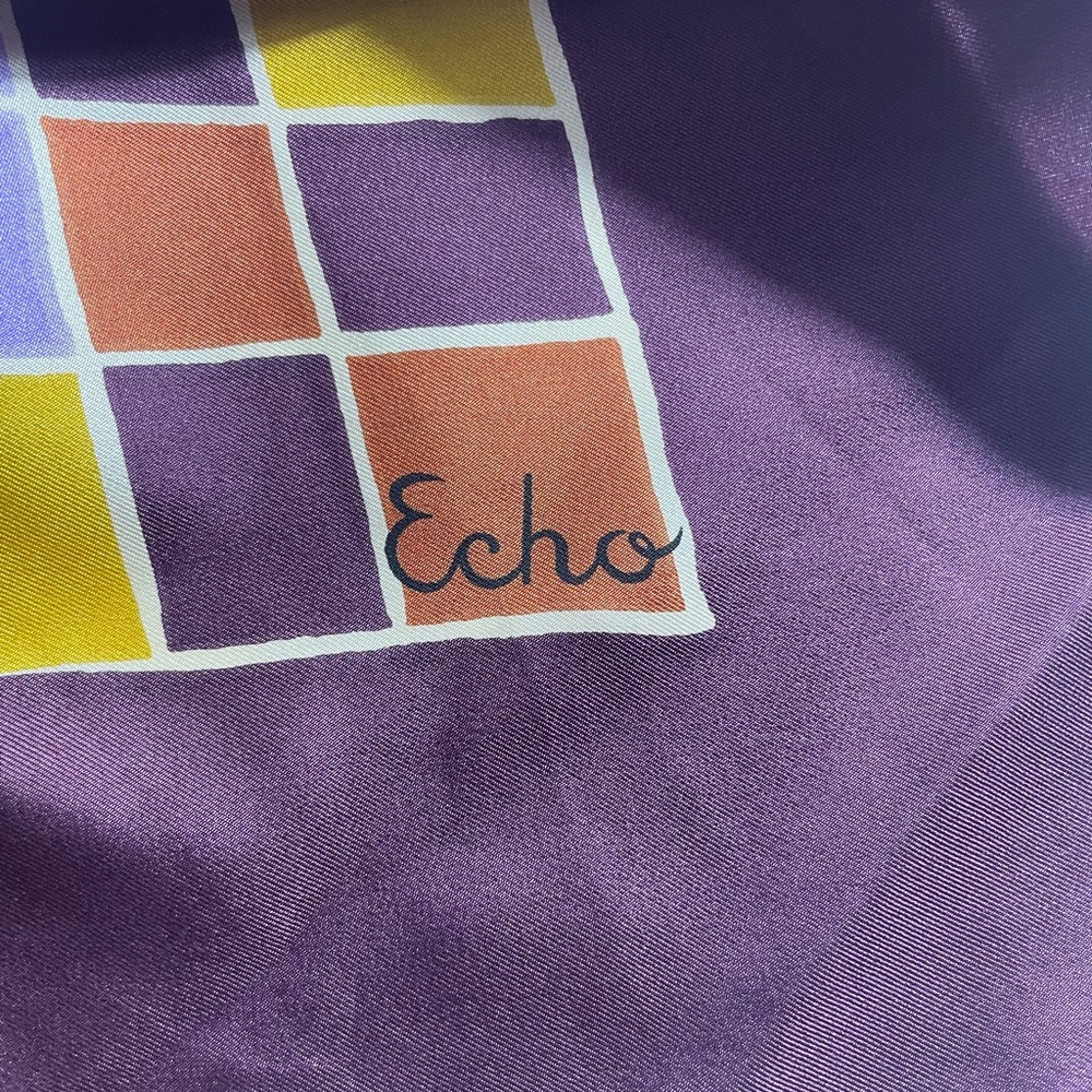 Vintage Echo Purple Scarf with Colorful Squares
